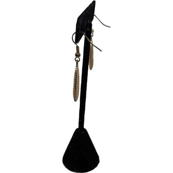 Gold Tone Divoted Teardrop Earrings Textured Metal Statement Drop French Hook - Picture 3 of 9